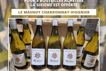 Le Vin du Mois : du 1er juin au 30 juin 2024 Masnuy Blanc PROMOTION Pour 5 bouteilles achetées, la sixième est offerte, Soit les 6 bouteilles à 19.50 € Bi-cépage : Chardonnay – Viognier