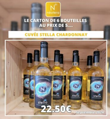 Voici la promotion caveau « septembre 2024 » : Le carton de 6 bouteilles de Chardonnay Stella au prix exceptionnel de 22.50€ !