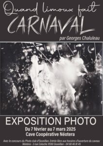 une exposition sur le thème du Carnaval de Limoux par Georges Chaluleau du 7 février au 7 mars 2025.